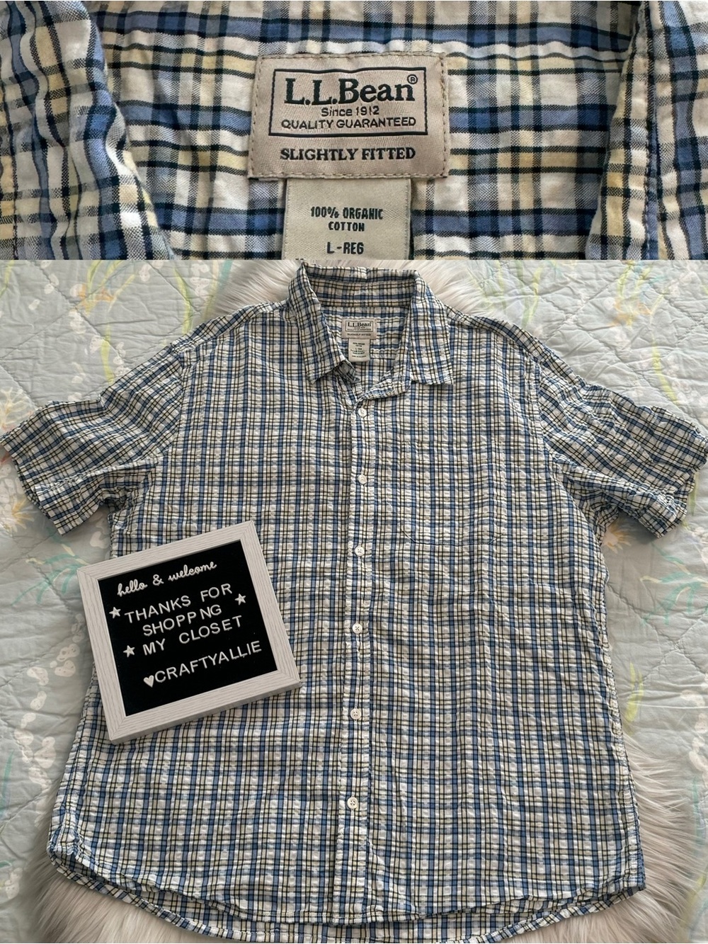 L.L. Bean Organic Cotton Seersucker Slightly Fitted Plaid Shirt | Men’s Large